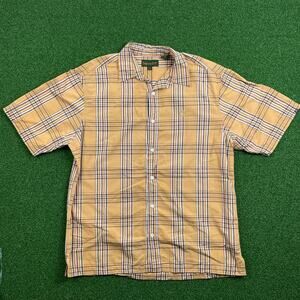 Vintage Timberland Yellow Plaid Short Sleeve Button Up Shirt Sz XL